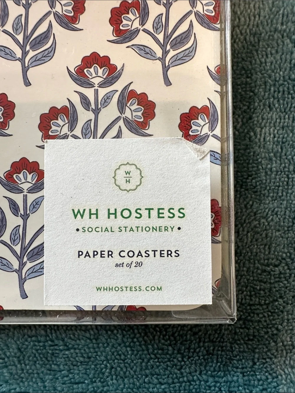 WH Hostess Red & Blue Floral Paper Coasters - Set of 20-NWT